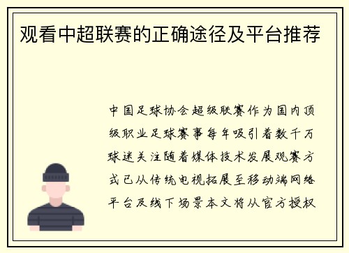 观看中超联赛的正确途径及平台推荐