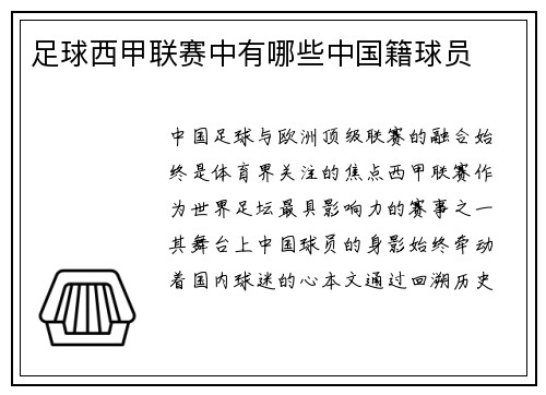足球西甲联赛中有哪些中国籍球员